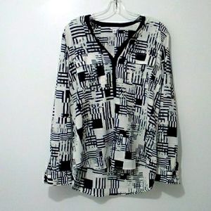 Calvin Klein black and white long sleeve blouse